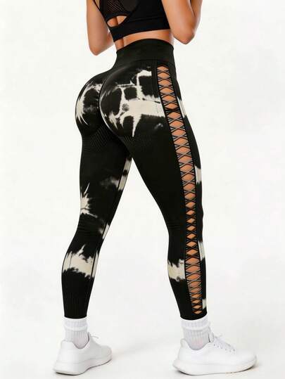 Leggings Tie Dye de Alto Rendimiento con Encaje - Para Yoga y Entrenamiento