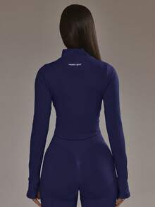 Musera Sport 下摆拉链无缝BBL夹克套装上衣（仅限板式网球冬季运动服，适合健身房锻炼） - 藏蓝色 - 查看 4