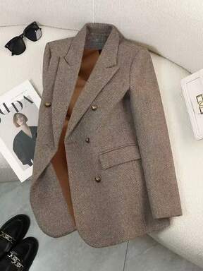 Franclia High-End Feel, 3D Lining, 2025 New Autumn/Winter Suit Jacket With Special Collar Design, Simple, Elegant, And Stylish Waist-Cinching Design, Dark Brown Color, Perfect For Women's Everyday Commuting.Winter Winter For Women Winter Christmas New Year Thanksgiving For Women Party Beach Graduation Elegant