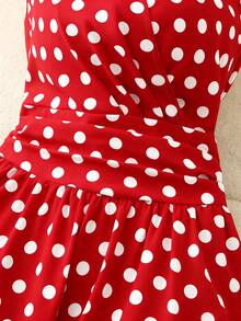 Franclia Women's Black & White Polka Dot Dress, Spring/Summer Red Polka Dot Dress Beautiful Dresses For Woman Fashion Dress Polka Dot Dresses For Woman - Red and White - View 3