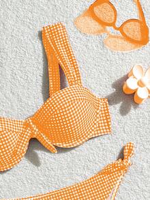 Swim Mod 2件套女士格子系带比基尼泳衣套装，夏季 - 彩色 - 查看 3
