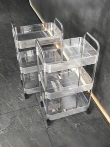 1 pieza Carrito multiusos de múltiples capas (2/3/4 capas) transparente, estantería de almacenamiento, con gran capacidad de carga, ruedas giratorias, con cerradura, conveniente y flexible, de material acrílico, carrito móvil de almacenamiento de aperitivos para cocina, baño, sala de estar y dormitorio, ideal para almacenar cosméticos, libros y artículos del hogar - Multicolor - Ver 4
