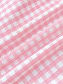 SHEIN Tween Girls' Casual Minimalist Comfortable Plaid Back Strap Shirt - Pink - View 9