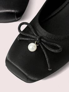 CUCCOO DOLLMOD Retro Strap-On Ballet Flats, Black Satin, Sweet And Cute Versatile - Black - View 5