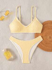 Swim Mod Traje de baño de verano para mujer, estilo dulce 2026, conjunto de bikini con volantes, Bottom triangular, tela de textura de trigo, tirantes ajustables, adecuado para playa, vacaciones casuales, piscina, fiesta - Multicolor - Ver 3
