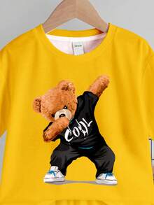SHEIN Young Boy Casual Simple T-Shirt Set, Classic Cool Bear Graphic Print, Suitable For Spring/Summer - Multicolor - View 4