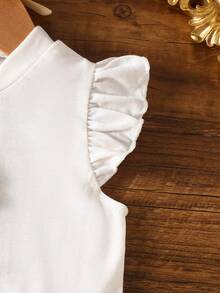 SHEIN BABAGIRL Summer Cute White Camisole With Flutter Sleeves,Whimsical Graphic Pattern,Matching Bowknot Outfit For Vacation & Daily Outings - Yellow - View 7