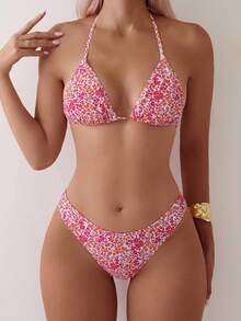 Swim Mod Bộ bikini hai mảnh họa tiết hoa nhí, kiểu dáng giản dị, in ngẫu nhiên, trang phục đi biển mùa hè chủ đề Lễ hội mùa thu hoạch cho nữ, bộ bikini mùa hè cho nữ, giá một giá, đồ bơi cho nữ, đồ bơi nâng ngực cho nữ, bộ bikini và đồ bơi. - Màu Hồng Tươi - Xem 6