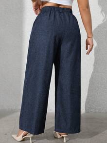 SHEIN Tall CURVE Pantalones de traje casuales y elegantes para mujer de talla grande - Azul Marino - Ver 2