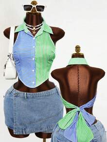 Mistrie Spring And Summer Back Tie Bow-Knot Casual Design Sense Shirt - Multicolor - View 1
