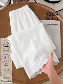 EMERY ROSE 女士纯色弹力腰带口袋阔腿宽松休闲裤 - 白色 - 查看 1