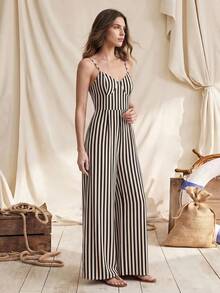 Bộ jumpsuit nữ dáng rộng in hoa, dây mảnh, hở lưng, thích hợp cho mùa xuân/hè. - Nhiều màu - Xem 6