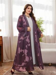 Al Najma 女士雪纺提花优雅宽松长袍，多功能大码 - 紫色 - 查看 5