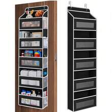 4/5 Layer Over Door Hanging Storage Bag, Multi Pocket Fabric Organizer, Non Woven Closet Hanging Organizer, Large Capacity Door Back Storage, Plush Toy Storage Bag, Clothes Storage Organizer, Space Saving Wall Storage Rack For Bedroom - Black - View 5