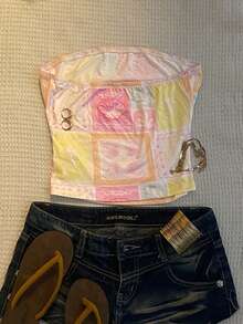 Glimmora 女士夏季度假热带水果棕榈树海滩度假抹胸上衣 - 彩色 - 查看 2