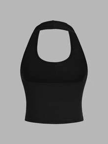 SHEIN EZwear 4件套休闲简约短款圆领紧身背心，适合夏季穿着 - 黑色 - 查看 7