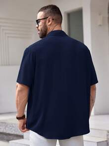 EASEVO 大码梭织休闲短袖衬衫 - 藏蓝色 - 查看 2