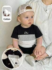LMoss Kids LMoss Baby Boys' Contrast Color Round Neck Short Sleeve Casual T-Shirt & Shorts Set, 2 Piece Black Summer Boy Outfit Sets For Toddler Beach - Multicolor - View 9