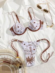 Oceva New Tropical Plant Print Bikini Set For Women, Beach & Resort - Multicolor - View 2