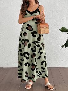 SHEIN Maternity V-Neck Casual Vacation Strap Dress - Green - View 4