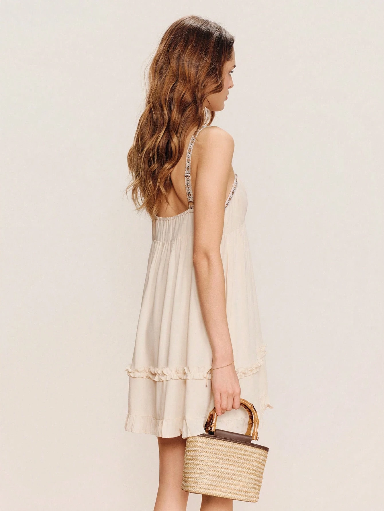 Cream Flared Mini Dress With Floral Trim And Ruffle Details Cute Dress Holiday Dress Vacation Dress Holiday Dress Casual Dress Spring Summer Going Out French Style Parisian Style