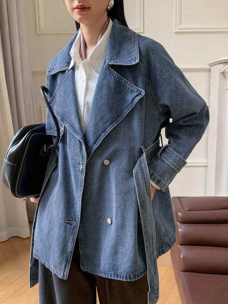 Women's Lapel Collar Long Sleeve Cropped Denim Windbreaker,Jeans Jacket,Fall Women Clothes