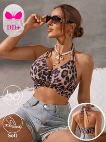 Swim DD+ 女士夏季度假沙滩豹纹吊带比基尼上衣 - 彩色 - 查看 3