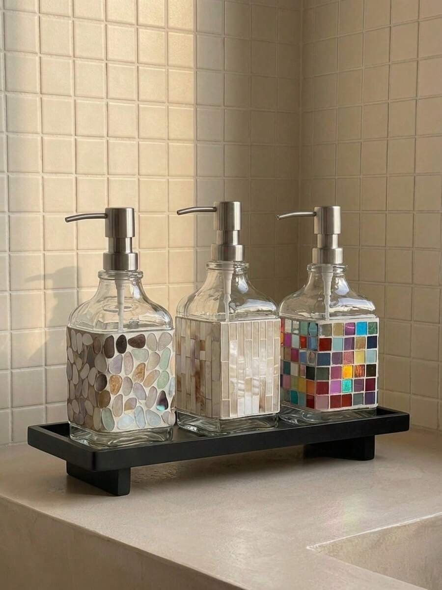 Cirelle Bình đựng xà phòng rửa tay kiểu Bắc Âu khảm mosaic, chai đựng sữa dưỡng thể bằng thủy tinh, vật trang trí phòng tắm. - Nhiều màu - Xem 1