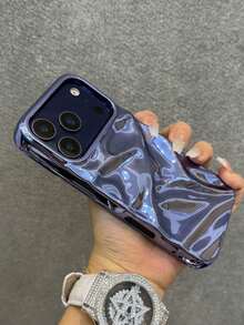 1PC 3D Glossy Solid Color Wavy Soft Silicone Phone Case, Compatible With IPhone 17 Pro Max 17 16 15 13 14 12 11 Pro Max Plus, Luxury Glossy Shockproof Phone Case - Matte Blue - View 8