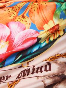 Sweetra 复古时尚美式印花设计优雅不对称肩部系带腰身修身夏季海滩度假性感女式上衣 - 彩色 - 查看 4