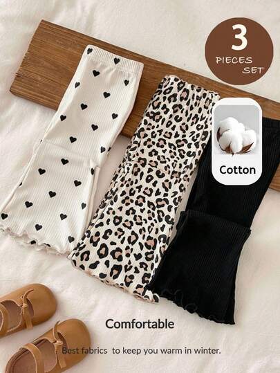 LMoss Kids Young Girl Leopard Print Flare Casual Pants