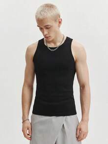 TOKVUE Men's Summer Versatile Minimalist Patch Detail Slim Fit Round Neck Tank Top - Black - View 7