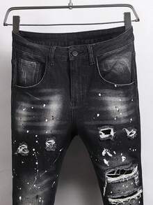Manfinity Roughcore Jeans in denim lavato e consumato, stile casual, taglie comode per uomo - Grigio Scuro - Visualizzare 3
