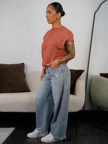 SAYEHFBABY 女式夏季休闲纯色针织上衣 - 珊瑚橙 - 查看 5