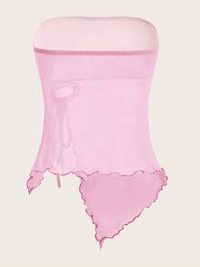 SHEIN ICON Drawstring Side Asymmetrical Hem Tube Asymmetrical Top - Baby Pink - View 2