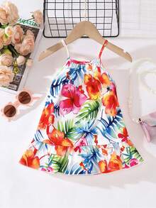 SHEIN Playful Pals 女婴休闲可爱彩色条纹印花梭织连衣裙，夏季韩版 - 彩色 - 查看 2