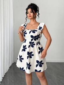 Elenzga Women's White Summer Cute French Floral Print Mini Skirt,Ruffled Strap Design,Bow Back Short Dress For Bachelorette Party,Tea Party Beach Vacation - Multicolor - View 5