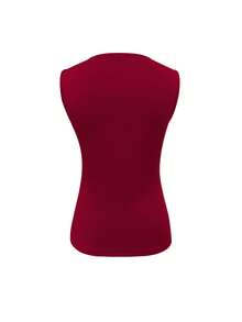Women's Casual Contrast Color Cat Print Sleeveless Top, Summer - Burgundy - View 2