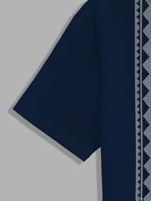 Manfinity RSRT Áo sơ mi nam tay ngắn cài cúc phía trước, phối màu tương phản họa tiết hình học, kiểu dáng thường ngày. - Nhiều màu - Xem 4