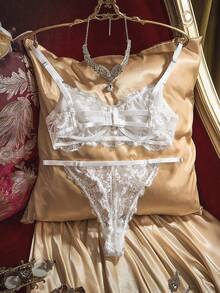 PinupPomp White Sexy Embroidered Semi-Sheer Lingerie Set For Women - White - View 2