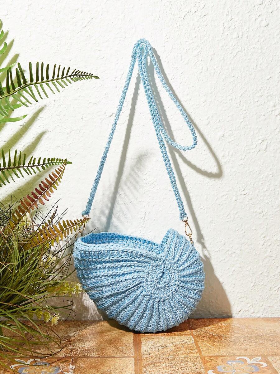 SHECARRY Bolsa de Ombro Decotada para Mulheres, 1 Peça Bolsa Transversal Tecida para Férias de Verão, Bolsa de Praia Casual de Grande Capacidade - Azul bebê - Visão 1