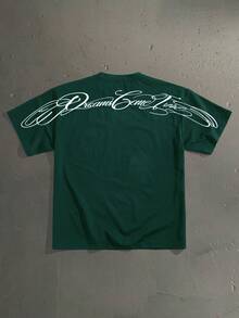 Manfinity Roghcode Áo thun nam tay ngắn cổ tròn in chữ, kiểu dáng thường ngày, đa năng. - Màu xanh lá cây đậm - Xem 1