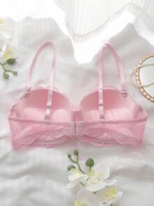 DelicateAllure Áo ngực ren có gọng dành cho nữ, có đệm mút không thể tháo rời, cỡ 1/2. - Hồng - Xem 2
