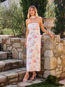 KARISMINA 女士春夏时尚优雅休闲浪漫度假派对婚礼宾客连衣裙，碎花连衣裙、米色连衣裙和粉色连衣裙 - 彩色 - 查看 5