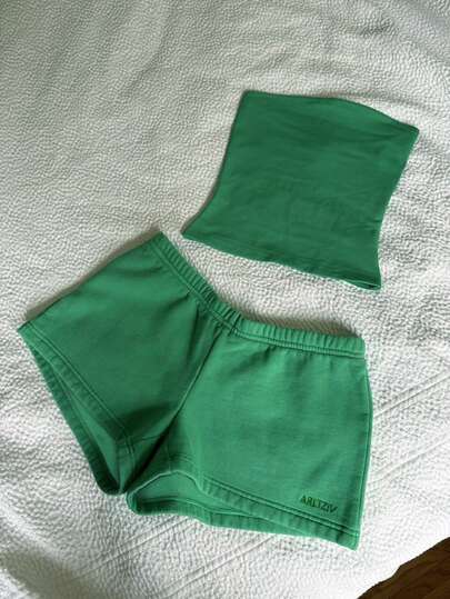 Glimmora 女士纯色抹胸上衣和短裤两件套，夏季度假