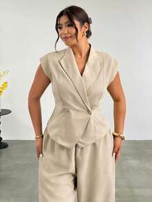 Firerie Plus Size Summer Commute Elegant Minimalist Double-Breasted Blazer Fall/Winter - Apricot - View 8