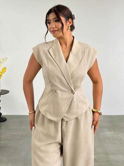 Firerie Plus Size Summer Commute Elegant Minimalist Double-Breasted Blazer