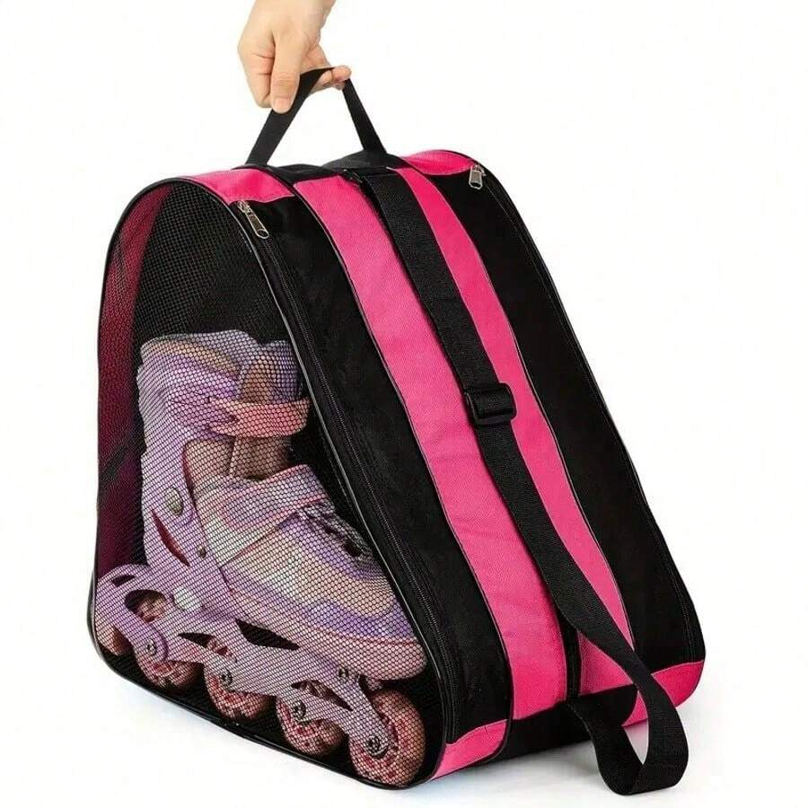 1pc 3-Layer High Capacity Handheld Ice Skate Bag, Thick Design Can Store Heavier Ice Skates, Adjustable Shoulder Strap And Logo Window, Suitable For Inline Roller Skates And Ice Skates - Multicolor - View 1