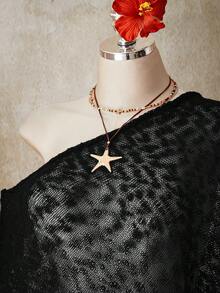 SHEIN ICON Áo dệt kim dáng rộng, màu trơn, cổ lệch, chất liệu voan mỏng, có tua rua dành cho nữ, cỡ lớn. - màu đen - Xem 6