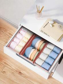 6 PIEZAS Caja de almacenamiento de maquillaje de tela Organizador de cajones Organizador de joyas de varios compartimentos Organizador de cosméticos portátil Con asa Decoración del hogar Decoración de la habitación Decoración del dormitorio Almacenamiento de viaje Organizador de tocador Solución de almacenamiento textil resistente al polvo - Rosa - Ver 7